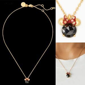 NEW KATE SPADE x DISNEY MINNIE MOUSE DARK STONE GOLD TONE NECKLACE + DUST BAG
